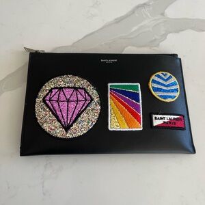 NWT Saint Laurent Multipatch zip pouch black leather